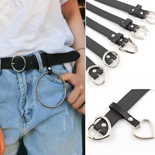 Fashion Harajuku Women Waist Belt Big Ring Decorated Female Silver Metal Pin Buckle Belts Ladies PU Leather Strap for Jeans