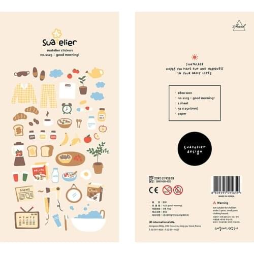 Korea Brand Suatelier Morning Breakfast Paper Adhesive Deco Stickers Seal DIY Diary Craft Scrapbooking Decoration Supplies