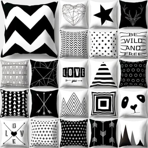 Black White Geometric Cushion Cover 45x45 Sofa Cushions Decorative Pillowcover Polyester Home Decor Pillow Cases cojin lino
