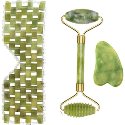 Jade Roller Scraping Set Skin Massager with Eye Mask Anti-aging 100% Natural Jade Face Neck Beauty Cycle To Lose Weight Tighten