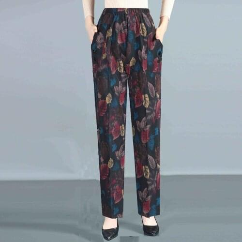 2021 New Women Warm Fashion Mother High Waist Clothing Winter Trousers Plus Velvet Printting Flowers Elastic Waist Pants e422