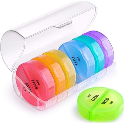 Daily Box Organizer Weekly Pill Box Round Medicine Organizer 7 Day Pill Container Vitamin Organizer For Vitamin Fish Oils