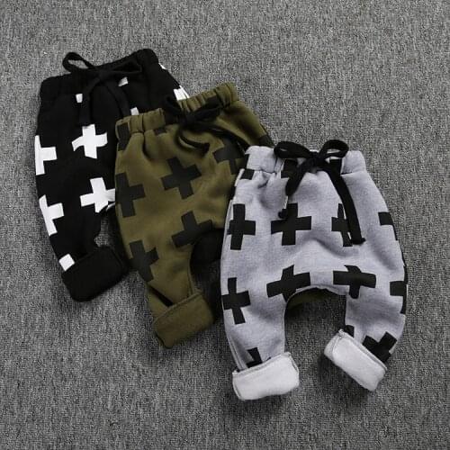 2020 Autumn Winter New Children Kids Harem Pants Warm Velvet Thick Elastic Waist Cotton Boy Loose Pants Print Coross Trousers