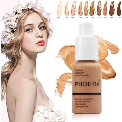 PHOERA 10 Color Matte Liquid Foundation Full Coverage Primer Makeup Brighten Moisturizer long-Lasting Concealer Base Cream TSLM1