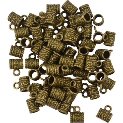 50Pcs Findings Small Flat Pendant Bail with Loop Jewelry Making DIY Bronze