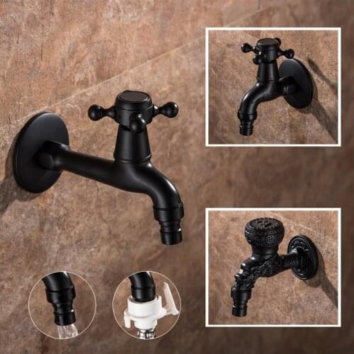 Carved Wall Mount Brass Black Painting Bibcock Garden Wash Basin Faucet Decorative Outdoor Garden Mop Taps Torneira parede