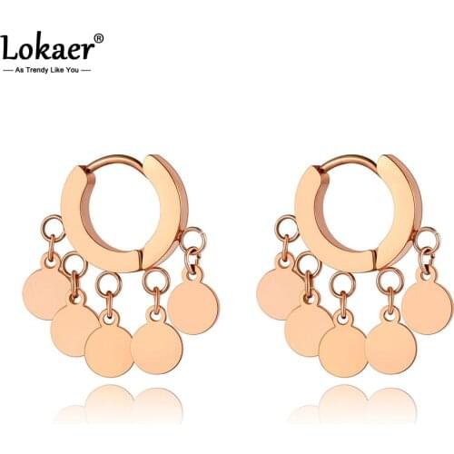 Lokaer Bohemia Titanium Stainless Steel 5Pcs Round Hoop Earrings Trendy Rhinestone Party Earrings Jewelry For Women Girls E20154