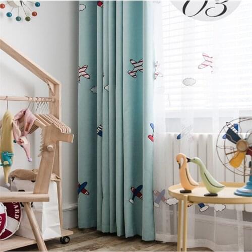 Cartoon Airplane Embroidered Blue Blackout Curtain For Kids Children Bedroom Living Room Luxury White Tulle Window Drapes M102D3