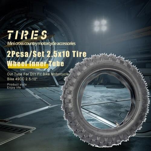 2Pcs/Set 2.5x10 Tire Wheel Inner Tube + Out Tube for Dirt Pit Bike Motorcycle Bike 49CC 250-10"