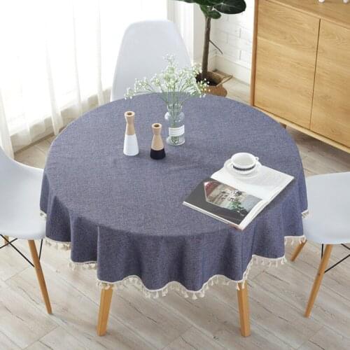 Japanese Simple Round Tablecloth Cotton Linen Table Cloth Solid Coffee Table Cover Tassel Table Linens Oilcloth Tablecloth W