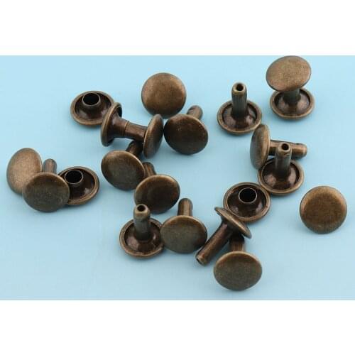Double Cap Rivets 100sets 9mm Brass plated Double head Nails Metal studs Leathercraft Round Studs for Bag/Purse