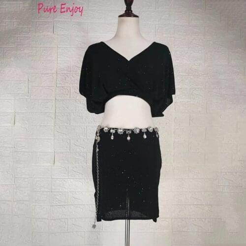 Women Belly Dance Set Sexy Mesh Half Sleeves Belly Dance Top Short Skirt 2pcs Bellydance Costume Oriental Dance Costumes