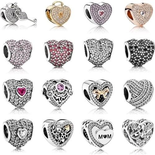 New 100% Genuine S925 Sterling Silver Heart Shaped Bead Charm Bracelet Love Gift Charm Bracelet DIY Female Fine Jewelry