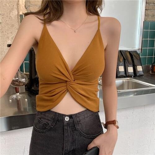 Women Crop Top Sexy Lingerie Female Sexy Crop Tops Summer Deep V Sleeveless Beauty Back Tank Tops Padded Camisole