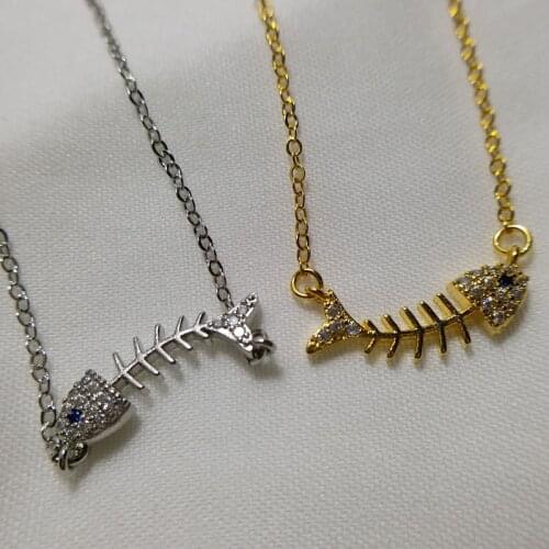 Fashion fish bone Silver plated chain necklace For Women Retro vintage fish pendant choker jewelry necklaces for girls