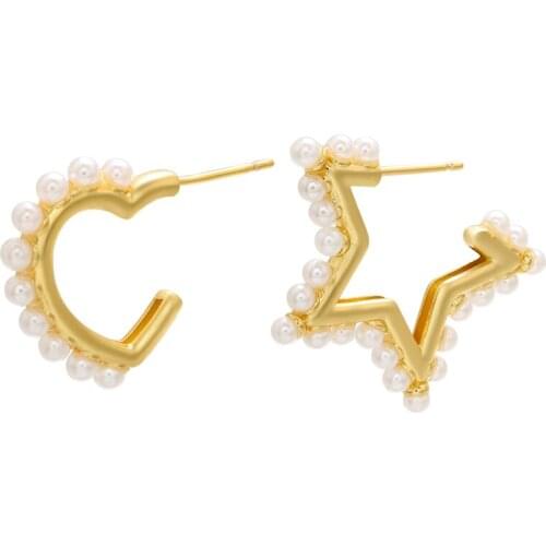 ZHUKOU Creative 2020 fashion gold color pearl stud earrings heart/star stud earrings with ear back Jewelry Wholesale model:VE253