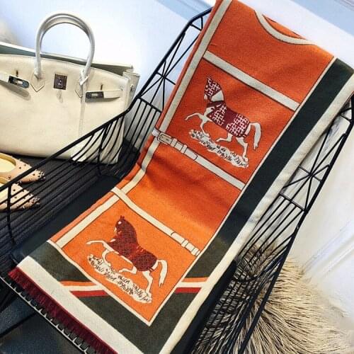 LISM Horse jacquard Winter scarf Imitation Cashmere pashmina women scarfs warm thick Dual shawl hijab poncho for ladies