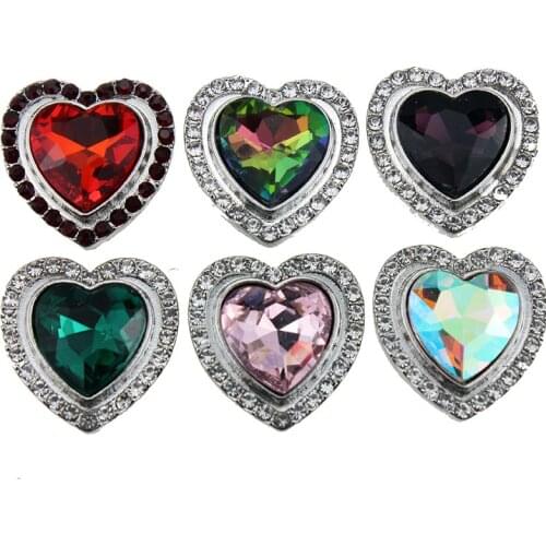 10pcs/lot 18mm Snap Jewelry Love Heart Styles 18mm Metal Snap buttons Silver buttons Rhinestone Watches Snaps Jewelry