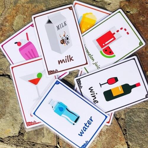 15pcs Drink Flash Cards For Children Montessori Baby Early Educational Cards Kindergarten English Teacher Teaching Aids
