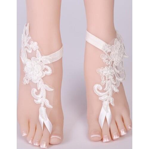 2018 Sexy Wedding Foot Chain White Barefoot Sandals Beach Anklet Jewelry Wedding Shoe Lace 1pair/set