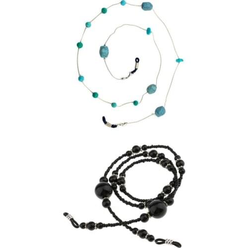 2xBlue Gemstone Turquoise Black Beads Reading Eye Sun Glassed Necklace