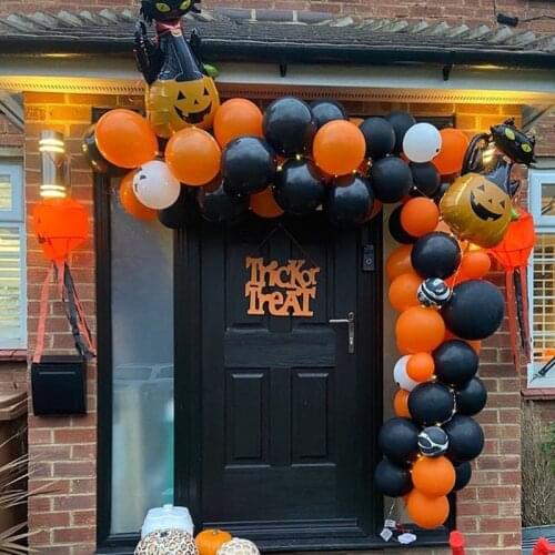 64pcs Halloween Orange Black Balloons Garland Kit Cat Pumpkin Foil Aluminum Ball Birthday Ghost Party Decoration Supplies