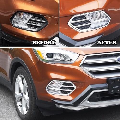 ABS Chrome Front Head Fog Light Foglight Lamp Cover For Ford Escape Kuga 2017 2018 Trim Bumper Molding Garnish Bezel Decoration