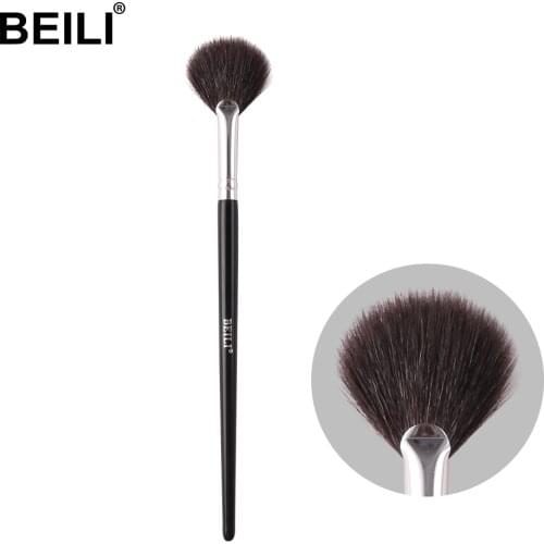 BEILI Fan Makeup Brushes Tapered Handle Professional Goat Hair Highlighter Blush Make up brush