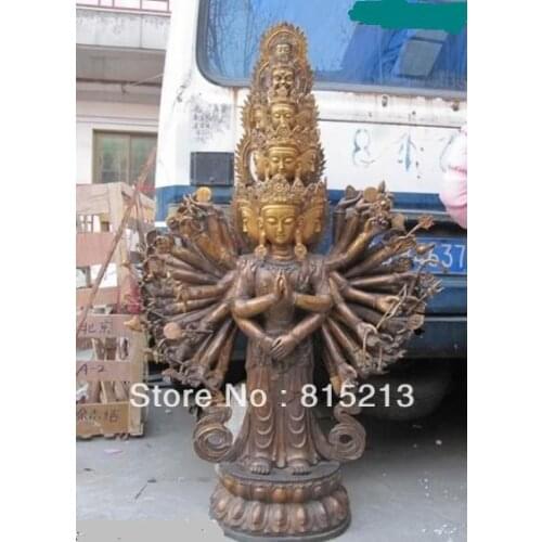 Bi00115 Art Statue Old Bronze Copper Eleven-faced Avalokitesvara Kwan-Yin GuanYin Buddha