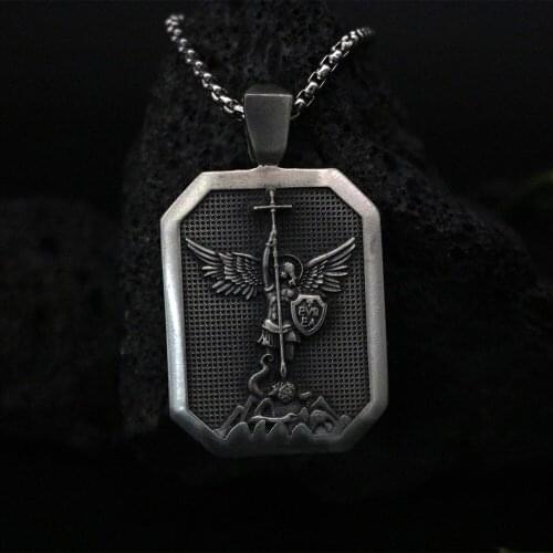 Angel Guardian Titanium Steel Mens Old Vintage Pendant Necklace Long Sweater Chain Necklace Pendant