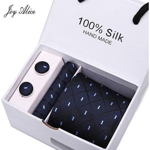 New Design Tie Set With Gift Box Jacquard Woven gravata Silk Tie Hanky Cufflinks Necktie Sets For Wedding Party Men SB47