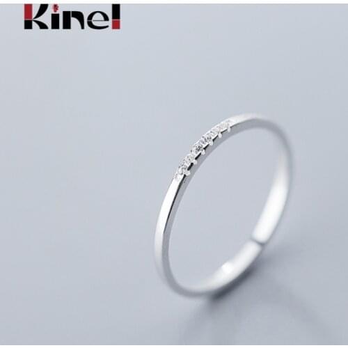 Kinel Real 925 Sterling Silver Zircon Round Geometric Ring For Fashion Women Cute Fine Jewelry 2020 Minimalist Accessories Gift