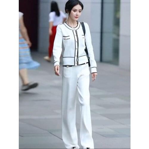 2021 autumn winter Single Breasted O -neck knitted Cardigan Sweater+pants Suit Knitted 2 Piece Sets