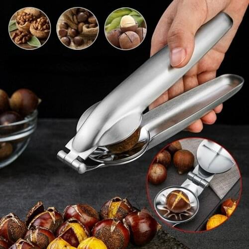 Creative kitchen gadgets stainless steel 2 in 1 fast chestnut clip nutcracker walnut pliers shelling nut opener cutting gadget