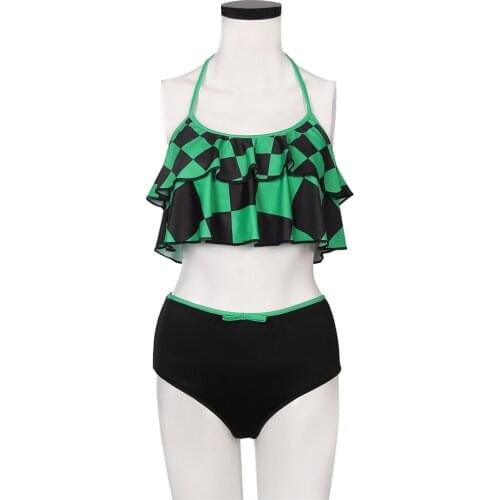 Kamado Tanjirou Swimsuit Demon Slayer Swimming Suit Green Grid Kimetsu no Yaiba Tanjirou Swimwear Cosplay Outfits
