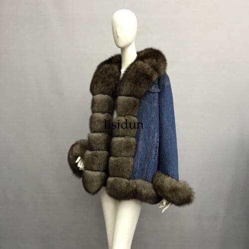 LISIDUN 2019 Real Fur Parka Women Winter Jacket Nature Sliver Fox Fur Hooded Coats Real Rabbit Fur Lining Jacket Female Fur Coat
