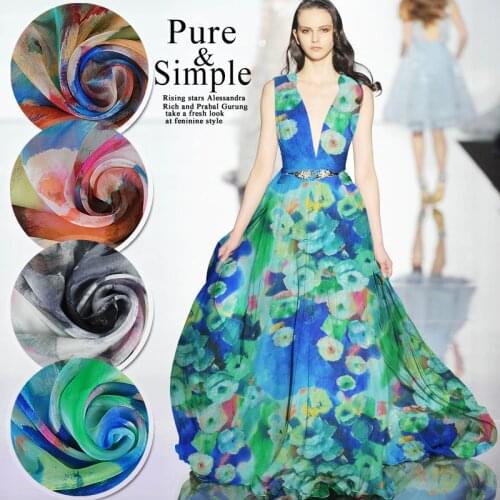 Printed Pure 100% Silk Chiffon Fabrics for Sewing 6mm Mulberry Tissu Tulle Quilting Patchwork DIY Cloth Gown Dress per Meter