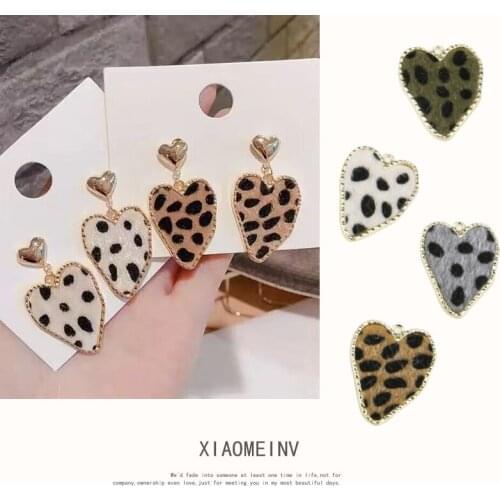 Newest Fashion Leopard Printing Felt Wool Alloy Heart Charms Gold Tone Plated Oil Drop Earring Necklace Bracelet Pendant 20pcs