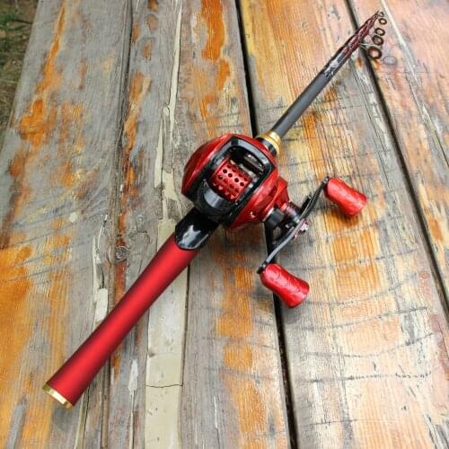 NEW 1.8m-2.7m red beginner Rod Reel Combos Portable telescopic carbon Casting Rod Baitcasting Reel set Northern Pike fish pole