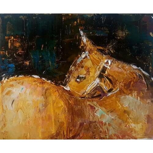 Original MENDOZA Daily Painting Oil Canvas Horse Equestrian Animal Portrait art