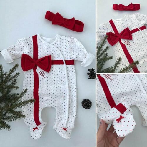Fall Autumn Christmas Newborn Baby Girl Boy Clothes Set Romper Headband Xmas Birthday Gift Footies