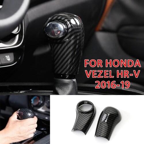 Pcmos Carbon fiber ABS Gear Shift Knob Decorator Cover Trim For Honda Vezel HR-V 2016-2019 Gear Shift Collars Interior Sticker