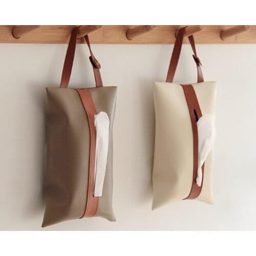 Simple and creative light luxury style leather waterproof and dirt resistant hanging multi-functional tissue box J06