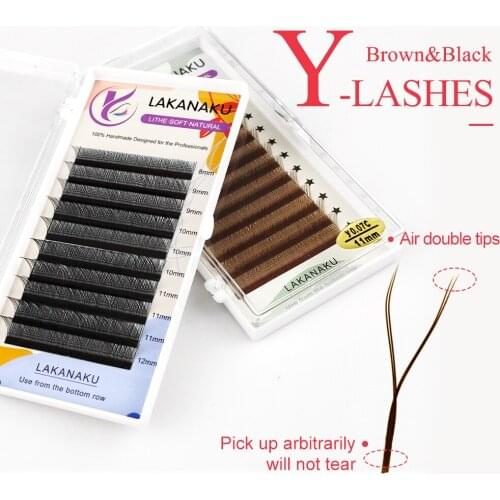 LAKANAKU Y Shape Premade Fans 2D Eyelashes Extensions 8-15mm Size Lashes Tray Flare Eyelash All Cilios Y