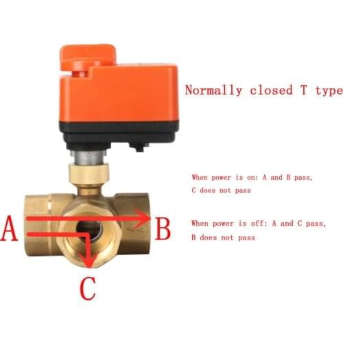 3 way motorized ball valve electric ball valve Two line 3 way control AC220V DN15-DN40 Normally closed T type