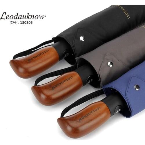 Wind Resistant Folding Automatic Umbrella Rain Women Auto Luxury Big Windproof Leather handle Umbrellas Rain For Men Parasol
