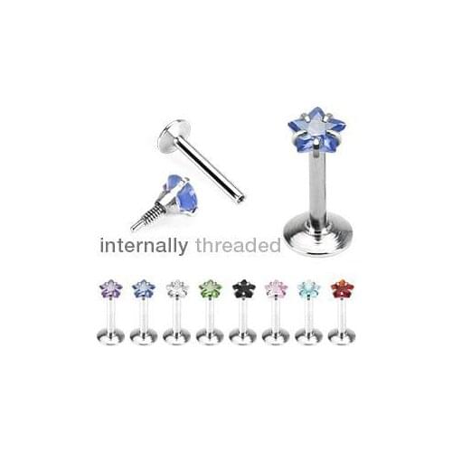 Internal Threaded CZ Star Prong Set Monroe Labret 1.2*8*3mm Lip Ring Mixed Colors Body Jewelry