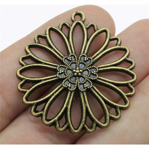 WYSIWYG 4pcs 38x35mm Motif Charms Round Flower Round Charm For Jewelry Making Big Hollow Round Motif Charm