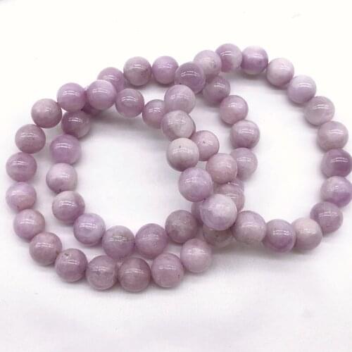 Women Bracelet 19 CM Natural Kunzite Stone Round Bead Bracelets Girl Gift No Synthetic No Dyed Purple Color