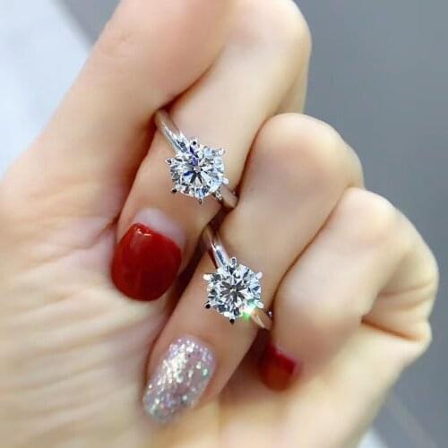 With Certificate 925 Sterling Silver Ring Solitaire 1.5 Carat Zirconia Diamond 18K White Gold Pt Wedding Band For Women Gift